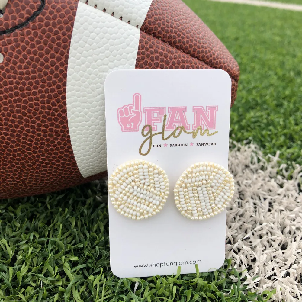 VOLLEYBALL BEADED STUD EARRINGS WHITE