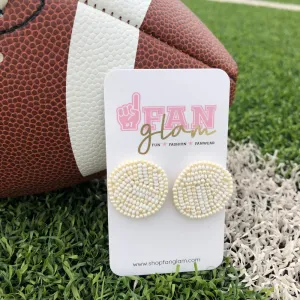 VOLLEYBALL BEADED STUD EARRINGS WHITE