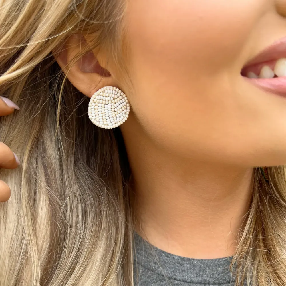 VOLLEYBALL BEADED STUD EARRINGS WHITE