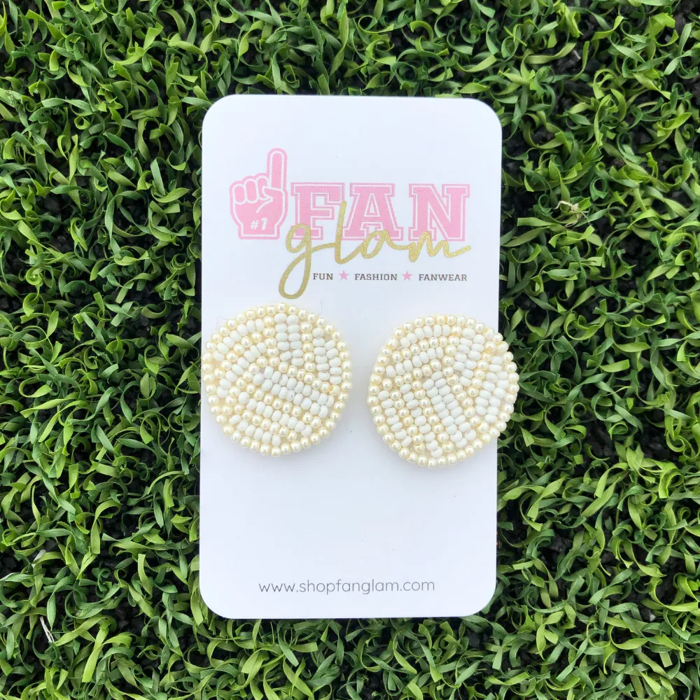 VOLLEYBALL BEADED STUD EARRINGS WHITE