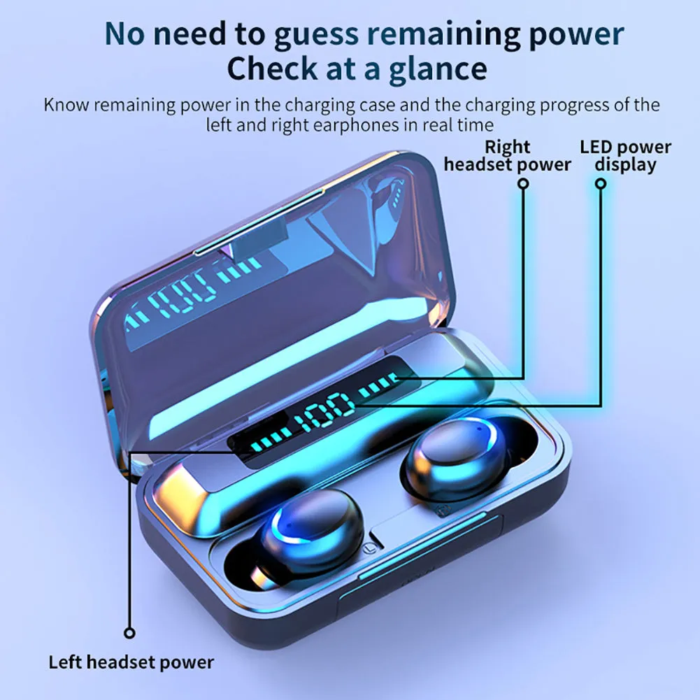 Waterproof True Wireless Earbuds with 9D Stereo Sound & 2000mAh Charging Box - F9-5C TWS.