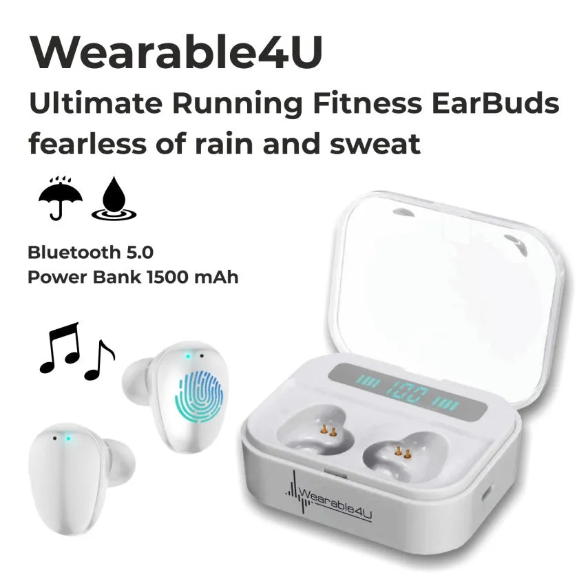 Wearable4U Wireless Bluetooth EarBuds with Charging Power Bank 1500 mAh Case