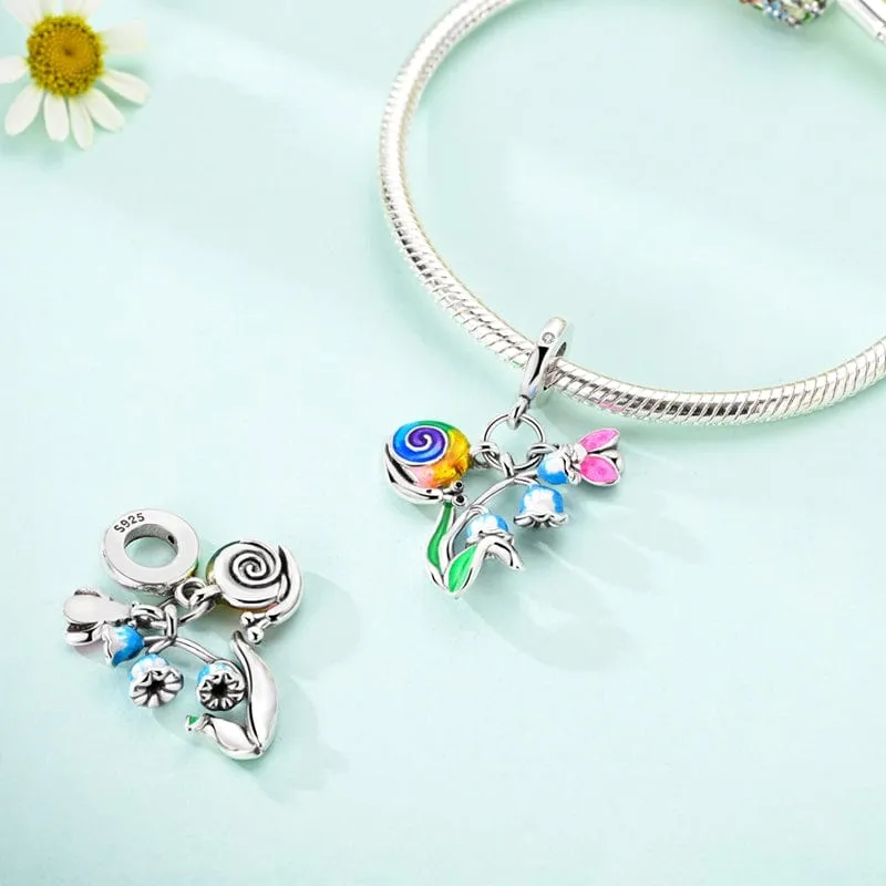 Whimsical Snail on Flower Bloom Dangle Charm