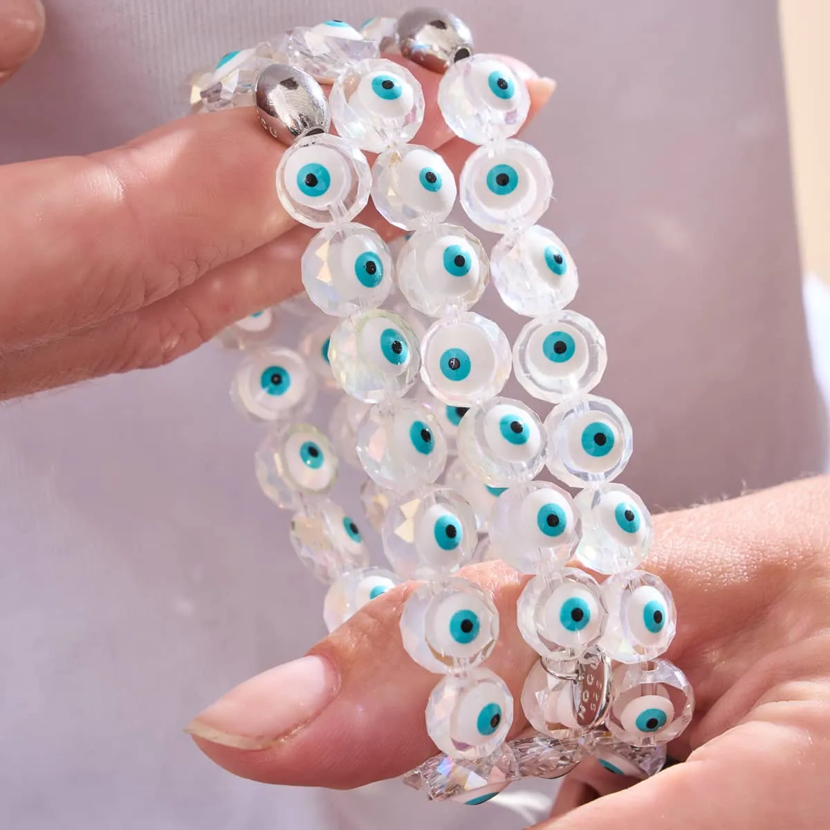 White | .925 Sterling Silver | Crystal Evil Eye Bracelet