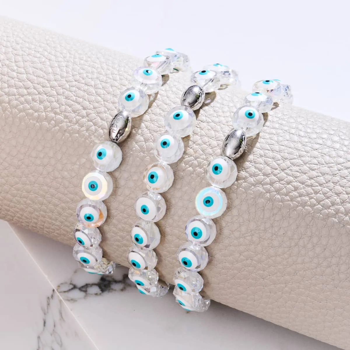 White | .925 Sterling Silver | Crystal Evil Eye Bracelet