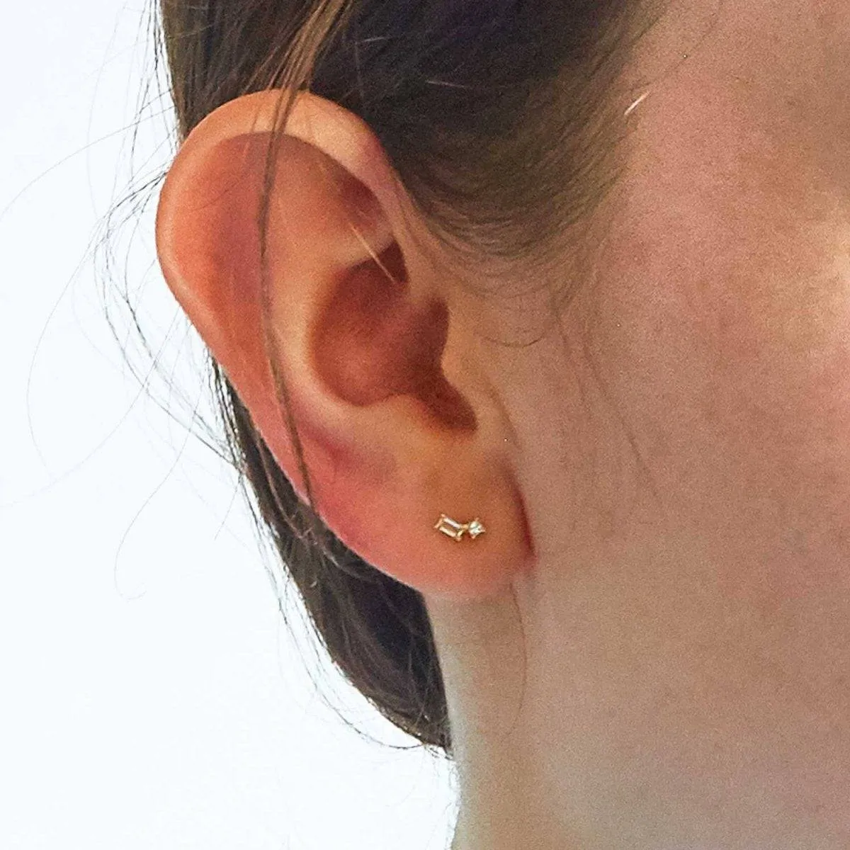 White Geo Baguette Gold Studs