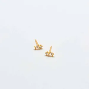 White Geo Baguette Gold Studs