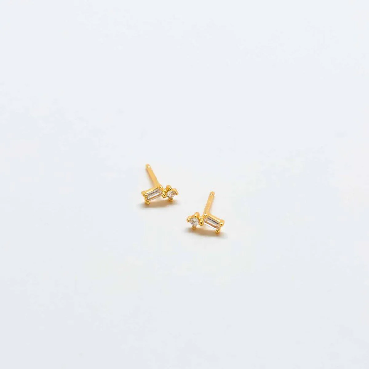 White Geo Baguette Gold Studs