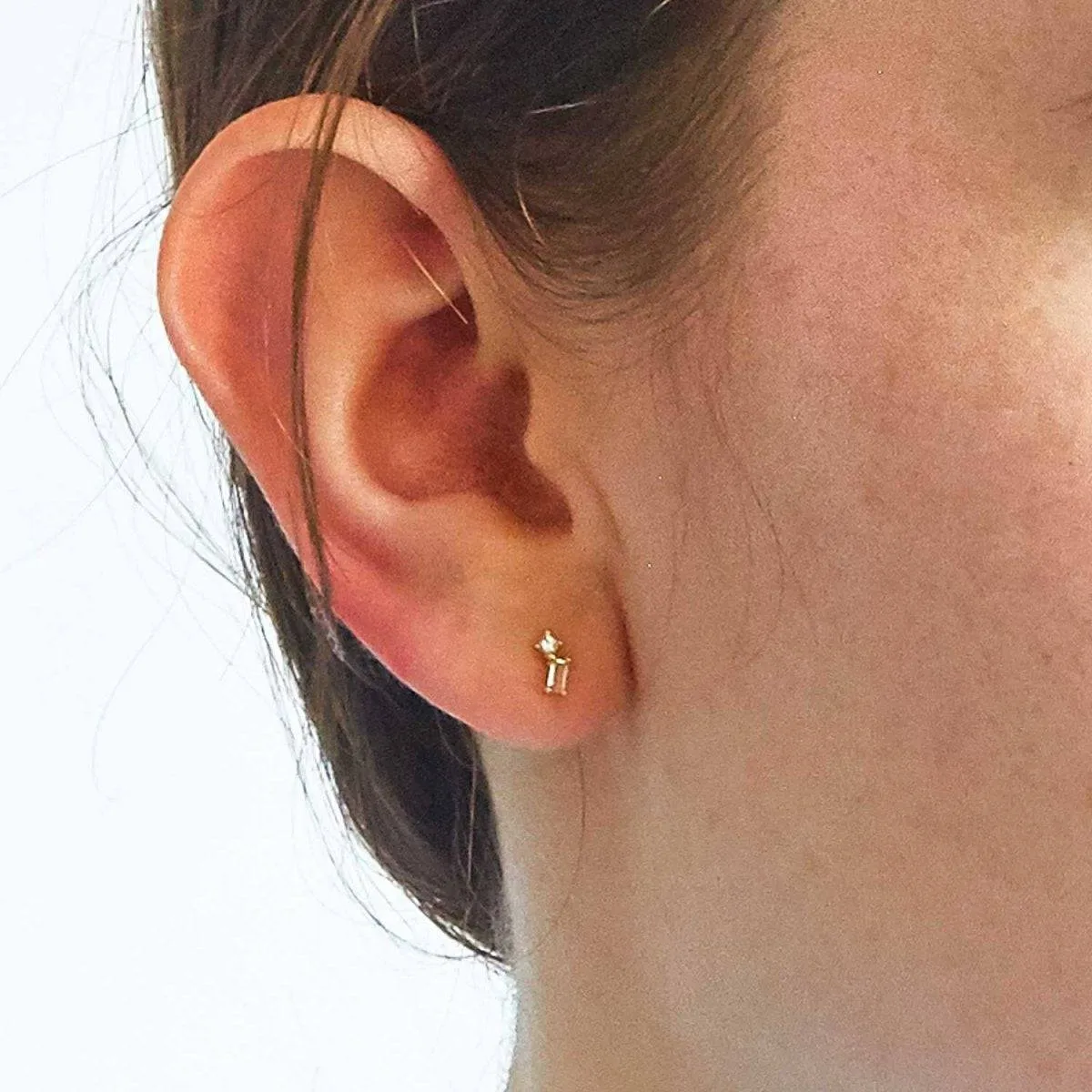 White Geo Baguette Gold Studs