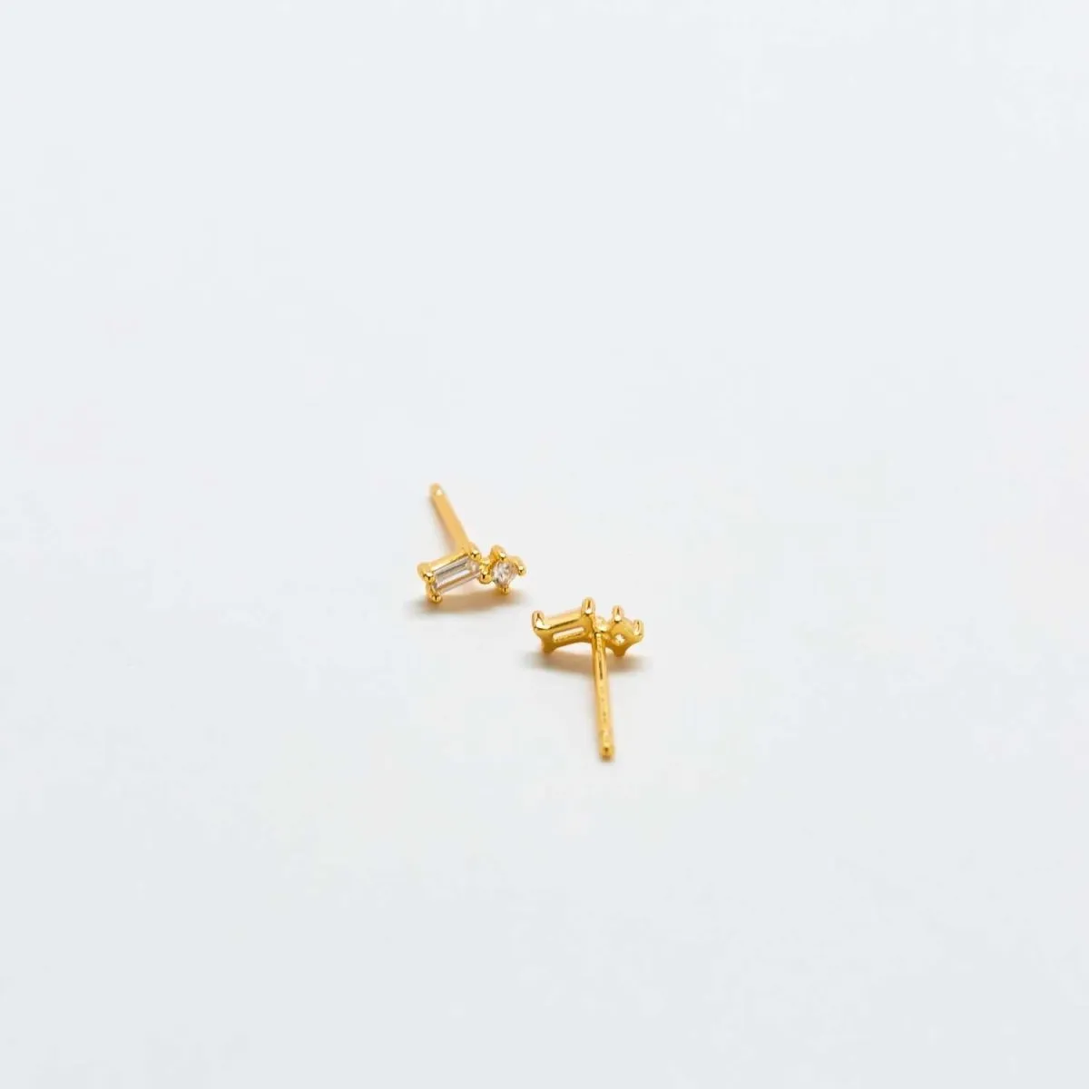 White Geo Baguette Gold Studs
