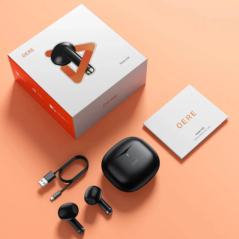 Wireless Earphones QERE E28 NEW TWS Bluetooth 5.3 HD Microphone HIFI Headphone 13mm Driver Low Latency gaming waterproof Earbud