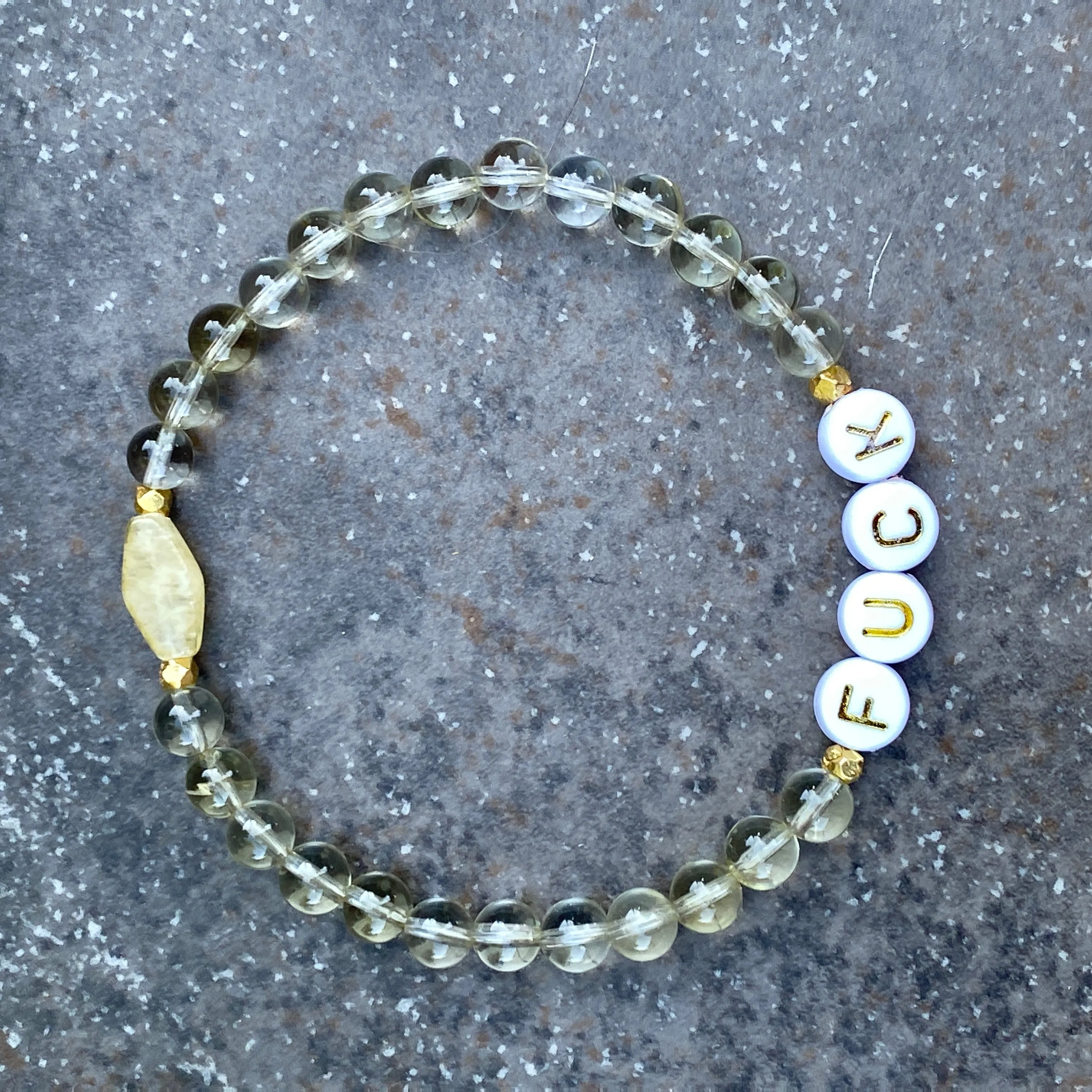 Women’s lemon quartz, gold fill, and yellow calcite "curse" Bracelet