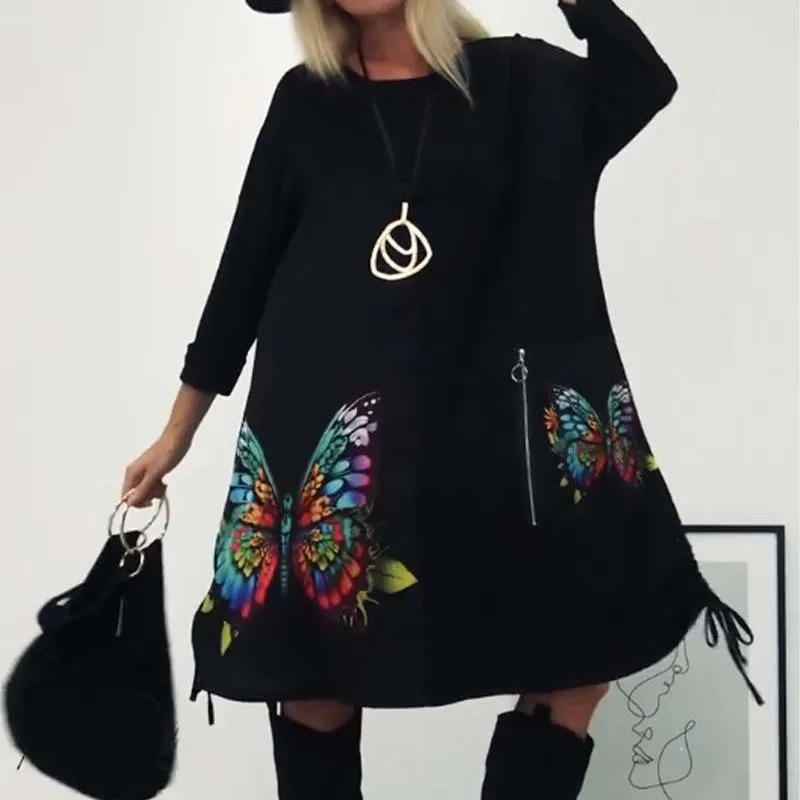 🎁Women's Loose Butterfly Print Round Neck Dress