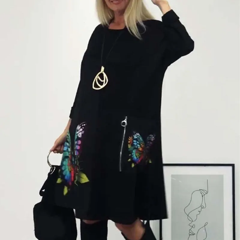 🎁Women's Loose Butterfly Print Round Neck Dress