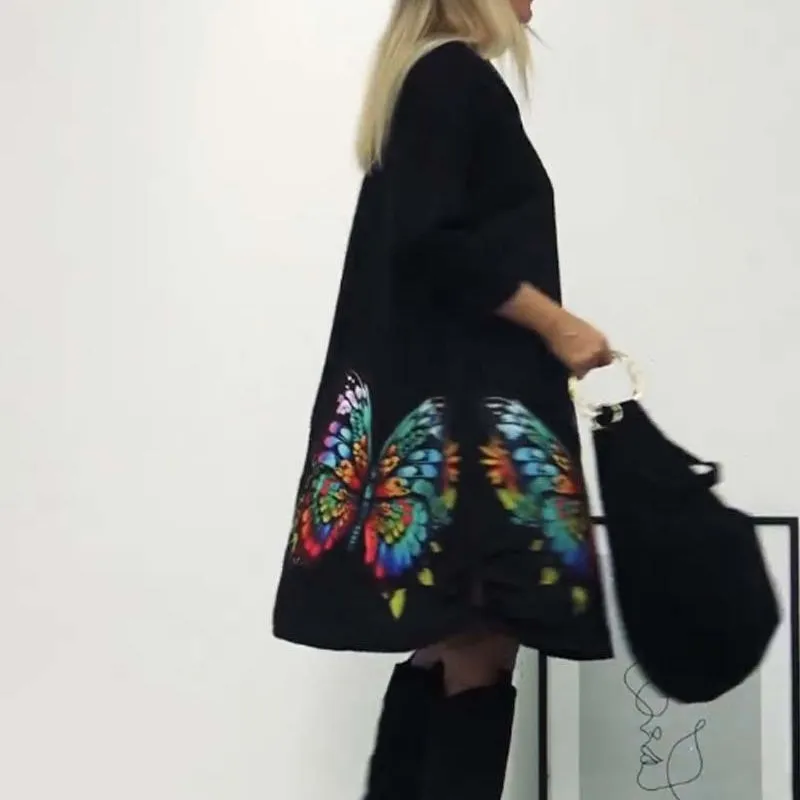 🎁Women's Loose Butterfly Print Round Neck Dress
