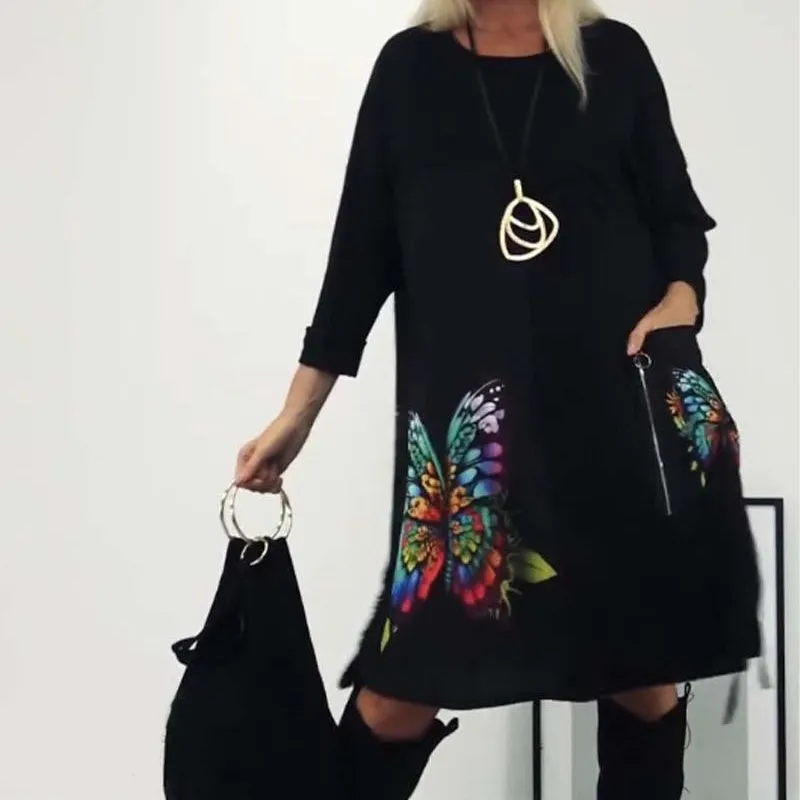 🎁Women's Loose Butterfly Print Round Neck Dress