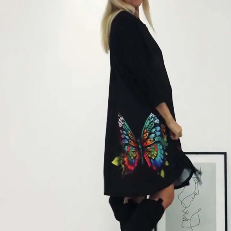 🎁Women's Loose Butterfly Print Round Neck Dress