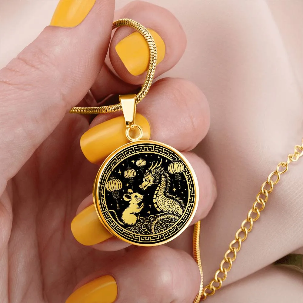 Year of The Dragon Necklace, Chinese Zodiac Animal Jewelry Gift, Lunar New Year 2024 Pendant, Engraved  Spirit Companion Rat Necklace