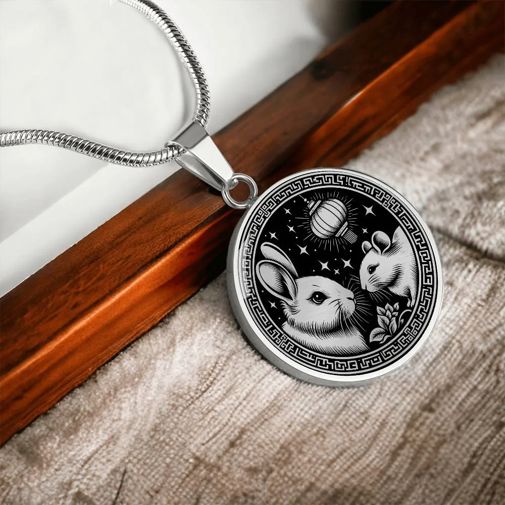 Year of The Rabbit Necklace, Chinese Zodiac Animal Jewelry Gift, Lunar New Year 2024 Pendant, Engraved  Spirit Companion Rat Necklace