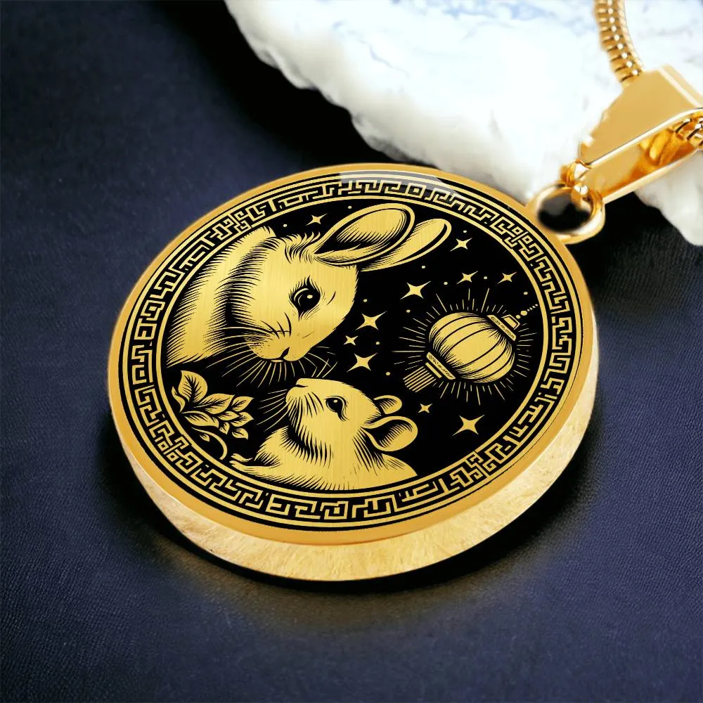 Year of The Rabbit Necklace, Chinese Zodiac Animal Jewelry Gift, Lunar New Year 2024 Pendant, Engraved  Spirit Companion Rat Necklace