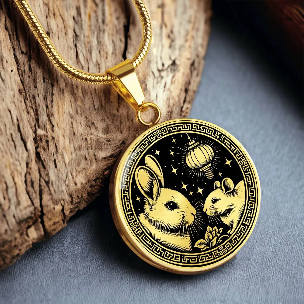 Year of The Rabbit Necklace, Chinese Zodiac Animal Jewelry Gift, Lunar New Year 2024 Pendant, Engraved  Spirit Companion Rat Necklace