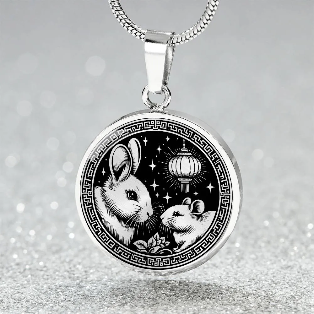 Year of The Rabbit Necklace, Chinese Zodiac Animal Jewelry Gift, Lunar New Year 2024 Pendant, Engraved  Spirit Companion Rat Necklace