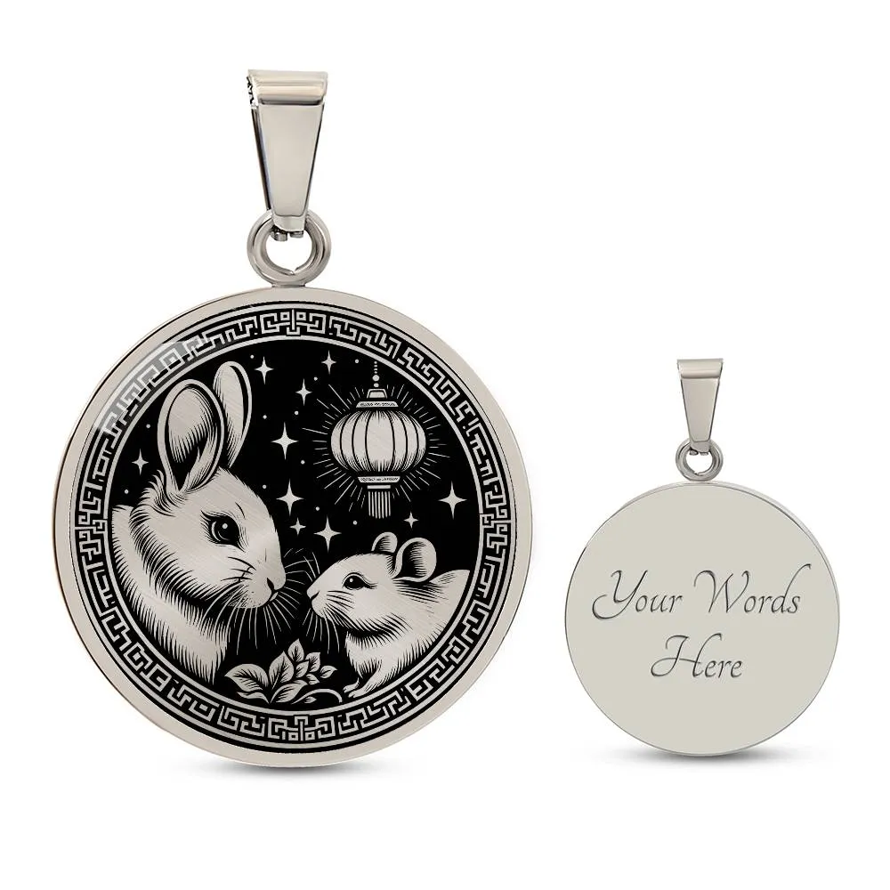 Year of The Rabbit Necklace, Chinese Zodiac Animal Jewelry Gift, Lunar New Year 2024 Pendant, Engraved  Spirit Companion Rat Necklace