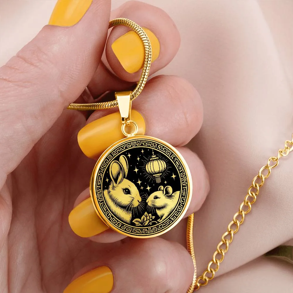 Year of The Rabbit Necklace, Chinese Zodiac Animal Jewelry Gift, Lunar New Year 2024 Pendant, Engraved  Spirit Companion Rat Necklace