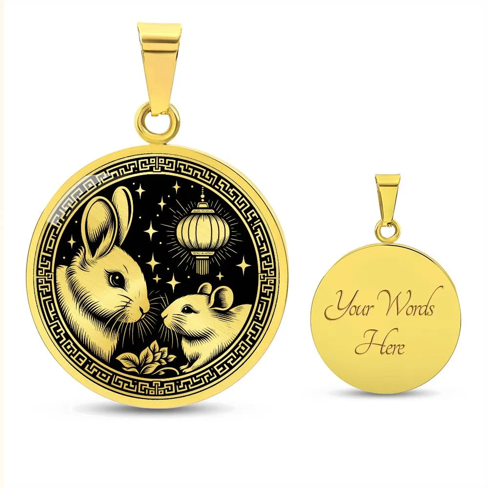 Year of The Rabbit Necklace, Chinese Zodiac Animal Jewelry Gift, Lunar New Year 2024 Pendant, Engraved  Spirit Companion Rat Necklace
