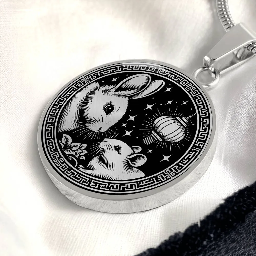 Year of The Rabbit Necklace, Chinese Zodiac Animal Jewelry Gift, Lunar New Year 2024 Pendant, Engraved  Spirit Companion Rat Necklace
