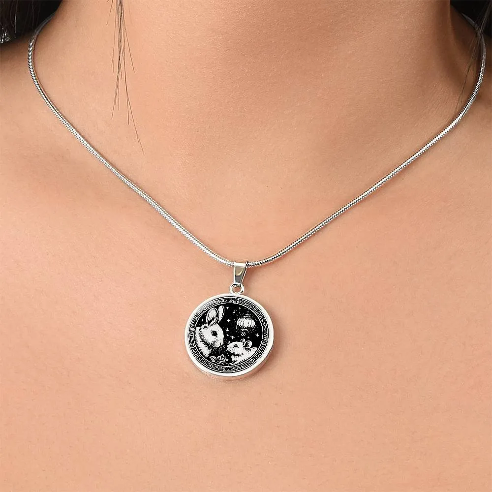Year of The Rabbit Necklace, Chinese Zodiac Animal Jewelry Gift, Lunar New Year 2024 Pendant, Engraved  Spirit Companion Rat Necklace