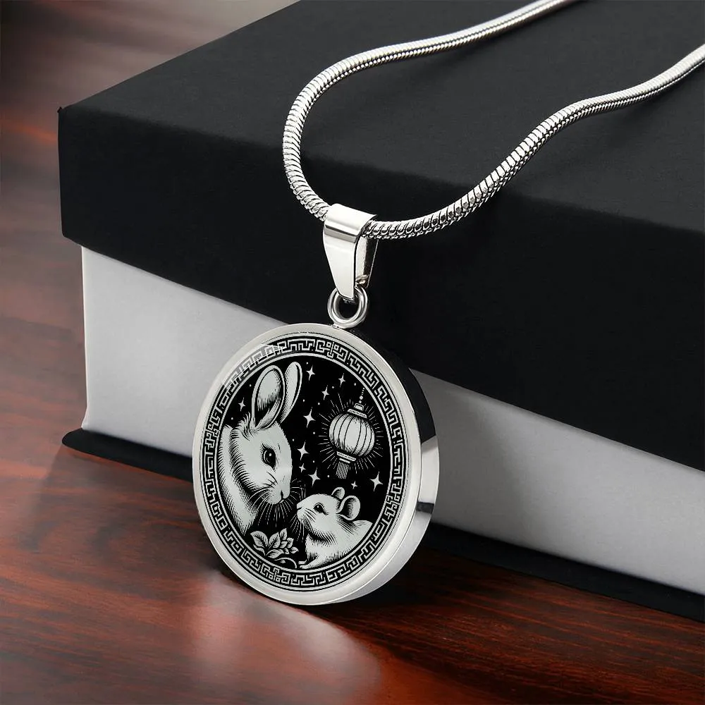 Year of The Rabbit Necklace, Chinese Zodiac Animal Jewelry Gift, Lunar New Year 2024 Pendant, Engraved  Spirit Companion Rat Necklace