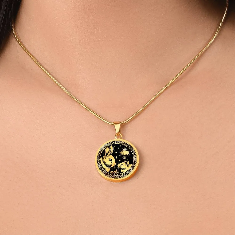 Year of The Rabbit Necklace, Chinese Zodiac Animal Jewelry Gift, Lunar New Year 2024 Pendant, Engraved  Spirit Companion Rat Necklace