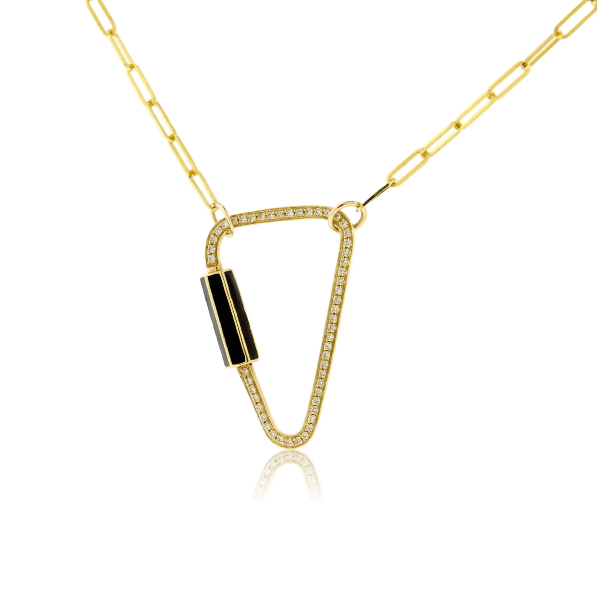 Yellow Gold Satin Finish Flush Set Triangle Screw Clasp Pendant