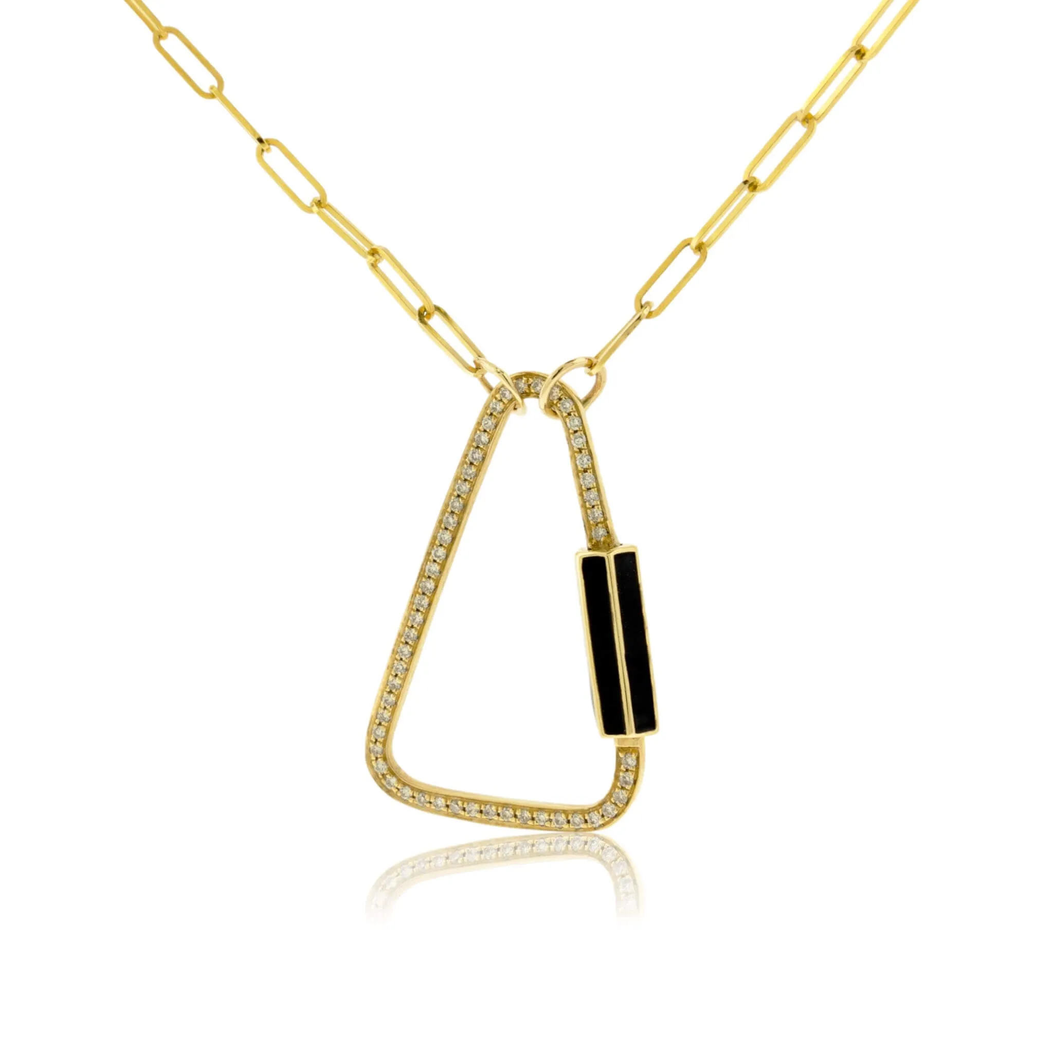 Yellow Gold Satin Finish Flush Set Triangle Screw Clasp Pendant