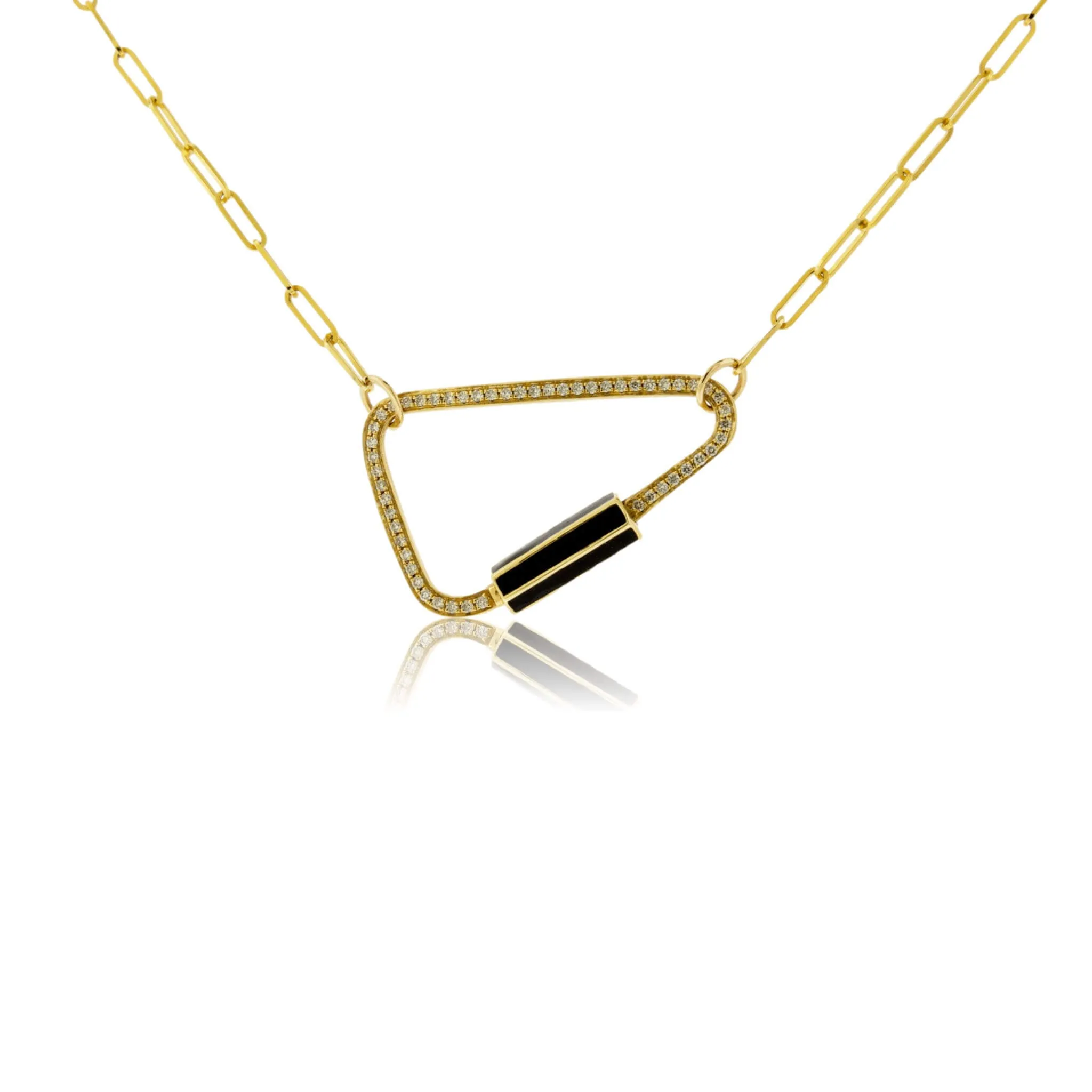 Yellow Gold Satin Finish Flush Set Triangle Screw Clasp Pendant