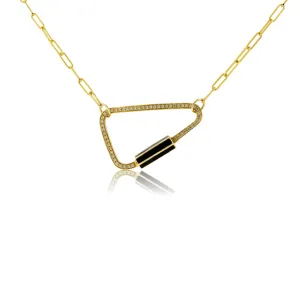Yellow Gold Satin Finish Flush Set Triangle Screw Clasp Pendant